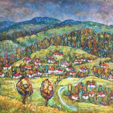 Лятна картина със село – „Сред хълмовете“